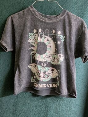Fifth Sun Black Tee with Mint & Cream Cosmic Moth Graphic